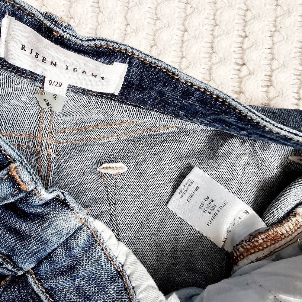 RISEN HR Medium Wash Slim Wide Leg Jeans Fold Over Stretch Classic 9/29 NEW - Picture 10 of 10